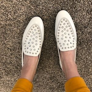 J crew white studded academy loafers
